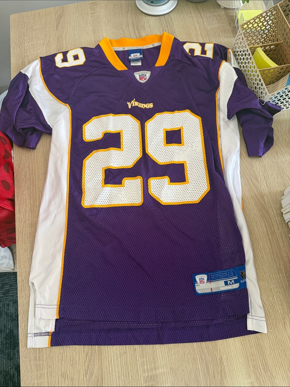 Minnesota Vikings Reebok Purple and White #29 Football Jersey with Gold Trim